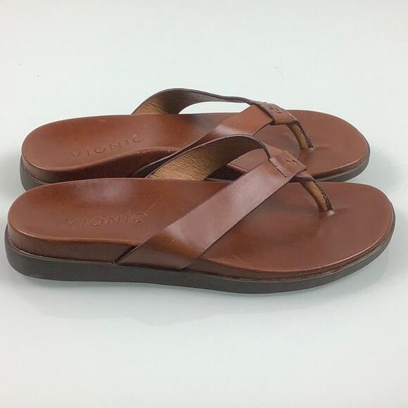 Vionic Elijah water repellent Leather Flip Flops Sandals men size 7 unisex EUC - Picture 9 of 13